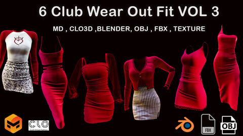 Club Wear Out Fit VOL 3 Marvelous Designer, Projects Files: Zprj ,BLENDER, OBJ , FBX , Highpoly , Texture