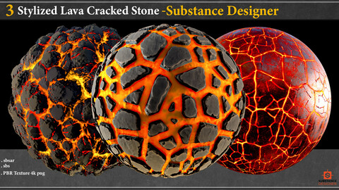 3  Stylized Lava Cracked stone_substance designer_sbsar+sbs