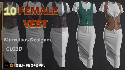 Female vest-Marvelous Designer - Clo3d File(OBJ+FBX)