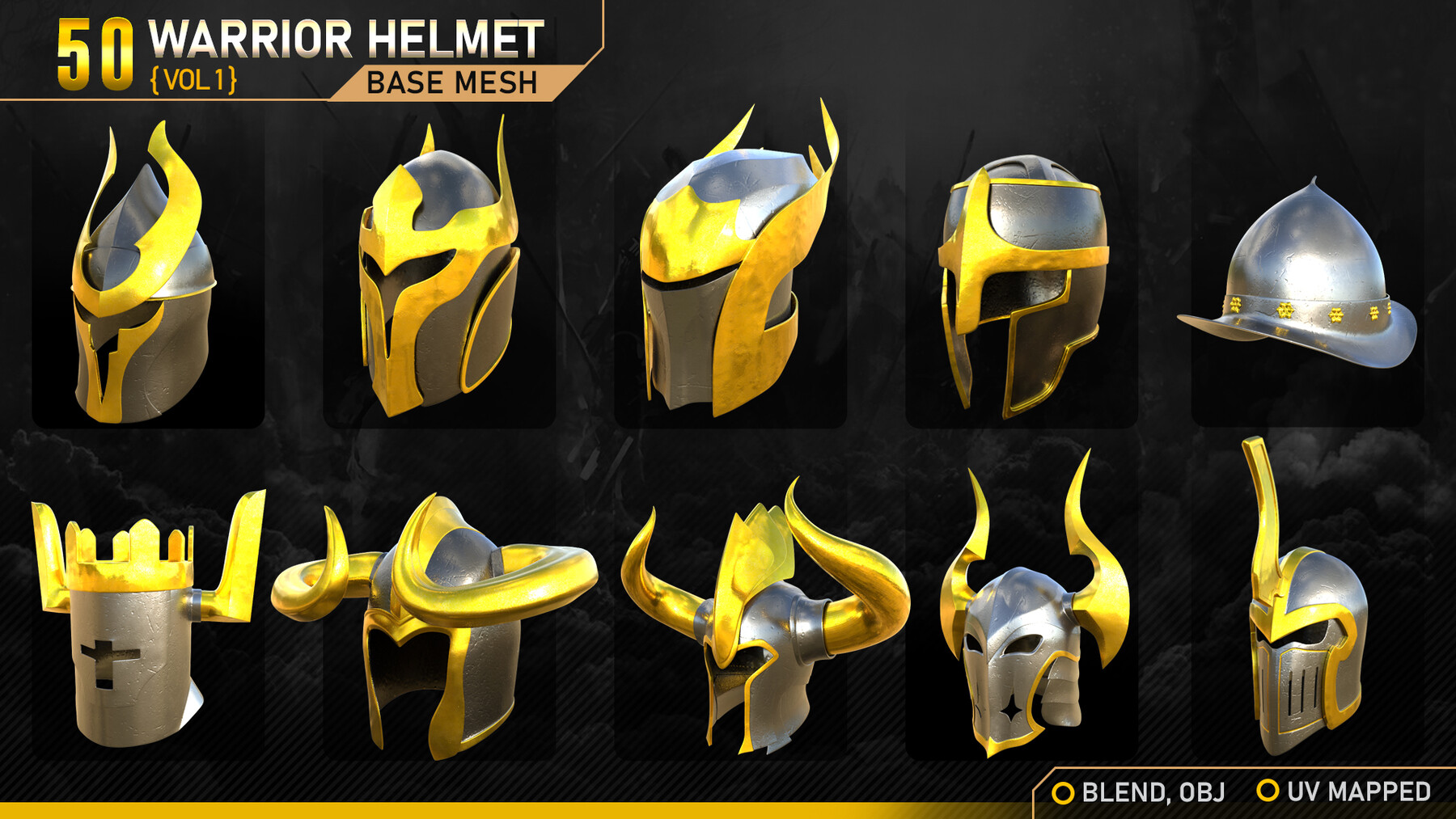 ArtStation 50 Warrior Helmet Base mesh Vol 1 Game Assets