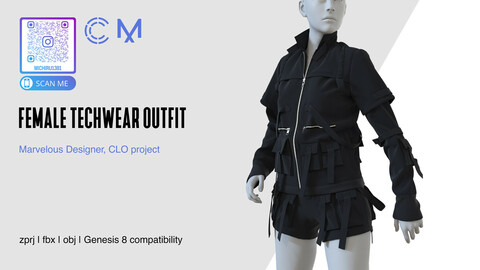 Female Techwear Outfit | Marvelous Designer | CLO3D project