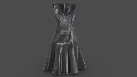 Sleeveless A Line Skirt Female Leather Dress