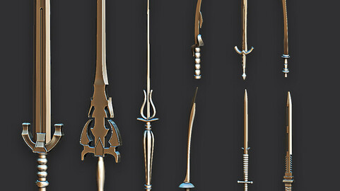 30 Highpoly and Lowpoly Sword Base Mesh Pack
