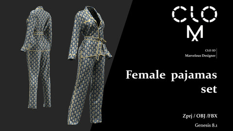 Female  pajamas  / Marvelous Designer/Clo3D project file + OBJ