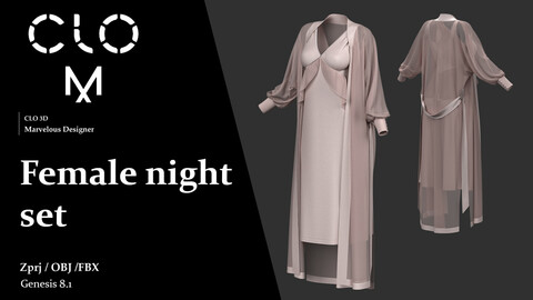 Female night set / Marvelous Designer/Clo3D project file + OBJ