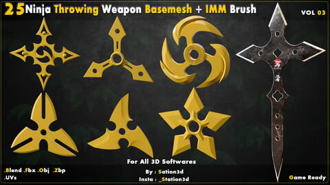 25 Low-Poly Shuriken  Ninja Throwing Weapon Base Mesh + IMM Brush