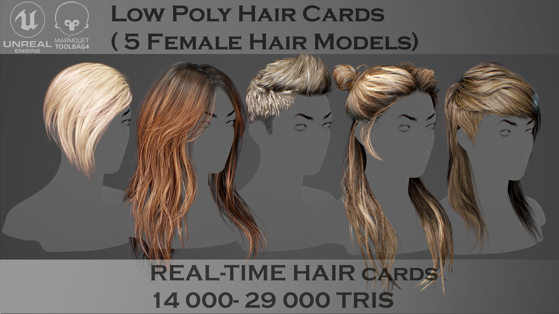 ArtStation - Female Straight Hair card Low-poly