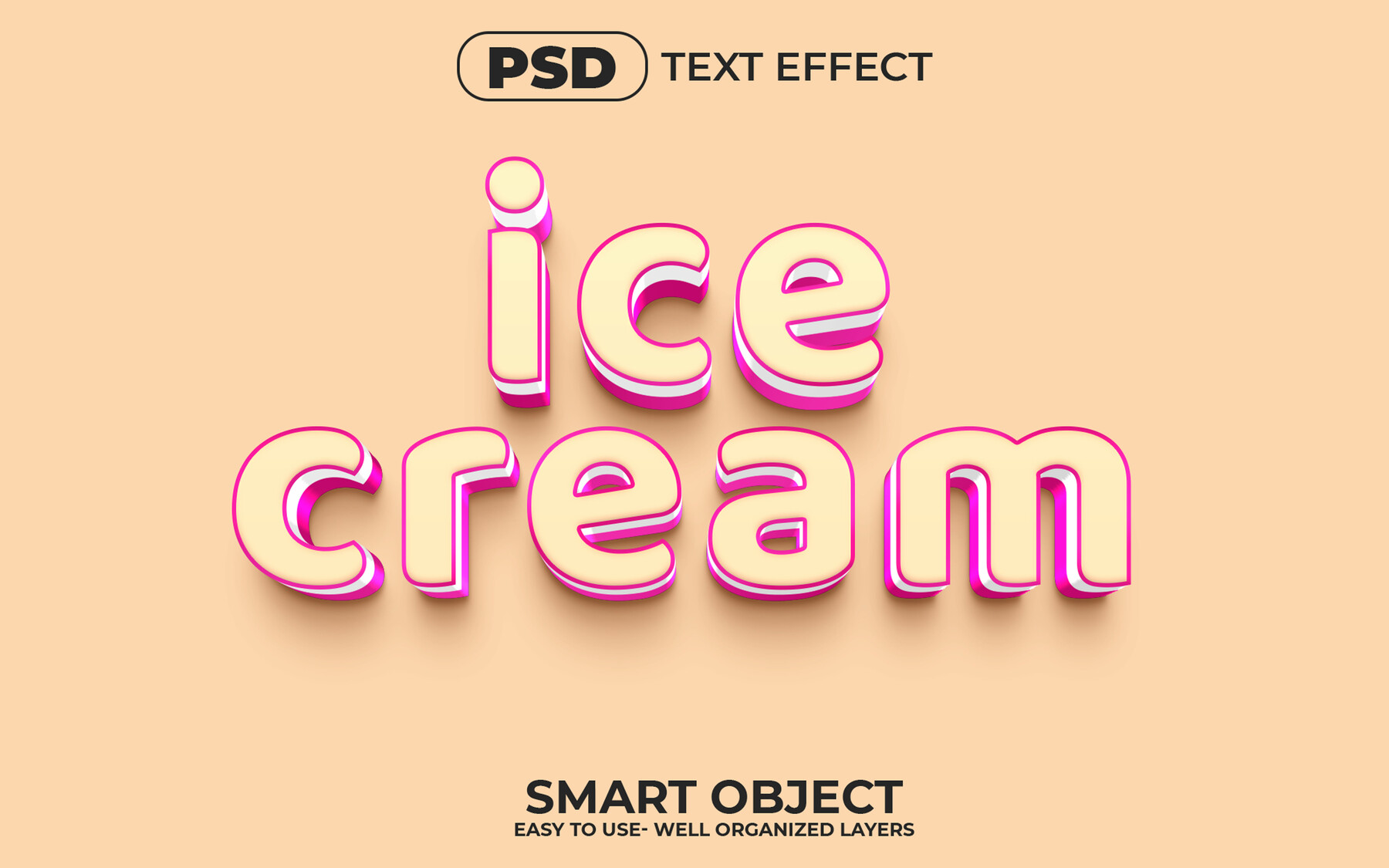 ArtStation 3D Ice cream PSD fully editable text effect. Layer style