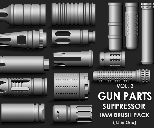 ArtStation - Gun Parts Suppressor IMM Brush Pack 15 in One Vol. 3 | Brushes