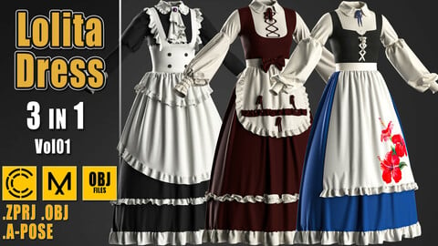 3 Lolita Dress + Clo3D/Marvelous + ZPRJ + OBJ Vol.01