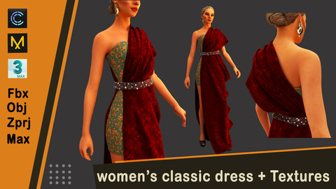 3D women's classic dress + Textures