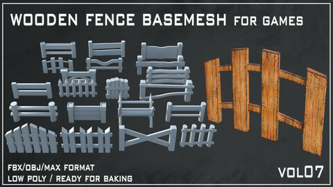 20 Wooden fence Basemesh -VOL07 (fbx/obj/max -all 3d software)