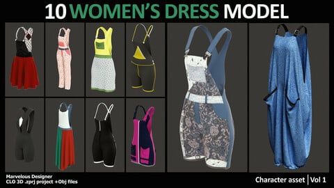 10 WOMEN’S DRESS MODEL / Marvelous Designer / Clo3D+ ZPRJ + OBJ