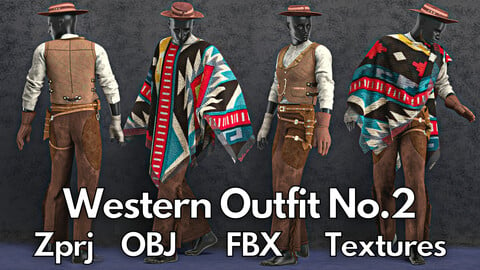 Western No.2 : Marvelous Designer + Clo3d + OBJ + FBX + Texture