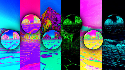 Cubemap Skybox "Synth Springs" - Cyber SynthWave Cubemaps - HDRI Layout - For Game Dev & Media