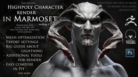 Full pipeline of Highpoly Character render in Marmoset 4 + Compose in PS [RUS|ENG]