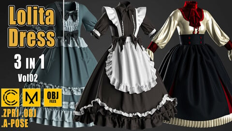 3 Lolita Dress + Clo3D/Marvelous + ZPRJ + OBJ Vol.02