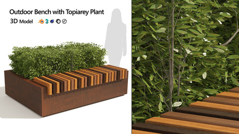 Outdoor Bench with shape topiary plant