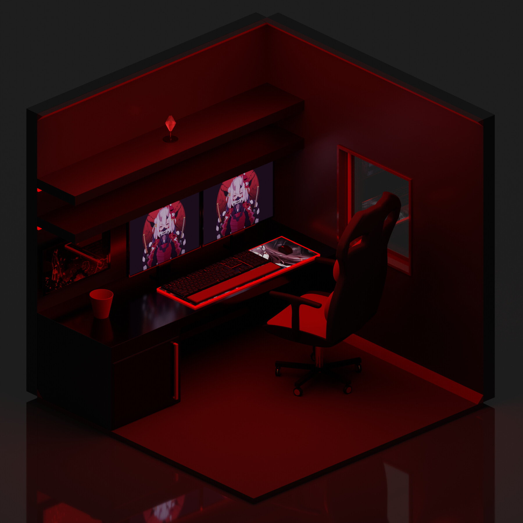 ArtStation 3D Dark Red Room Gamers Zone Game Assets