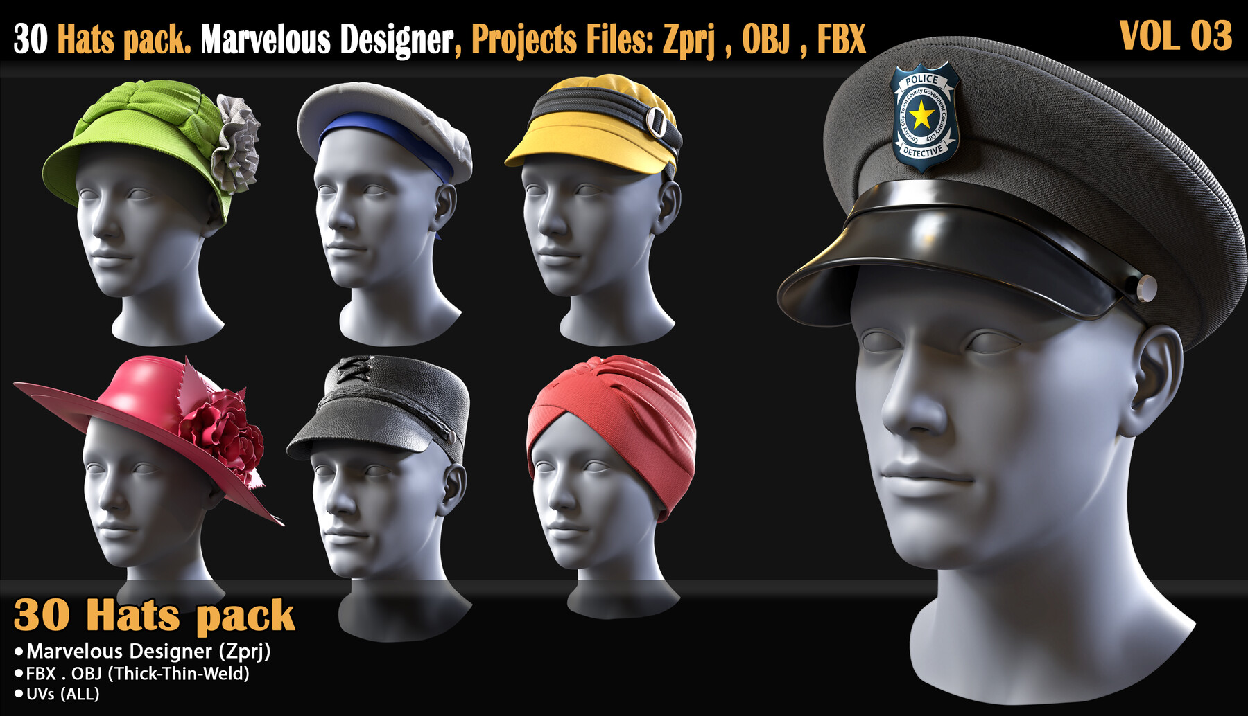 ArtStation - 30 Hats pack. Marvelous Designer, Projects Files: Zprj ...