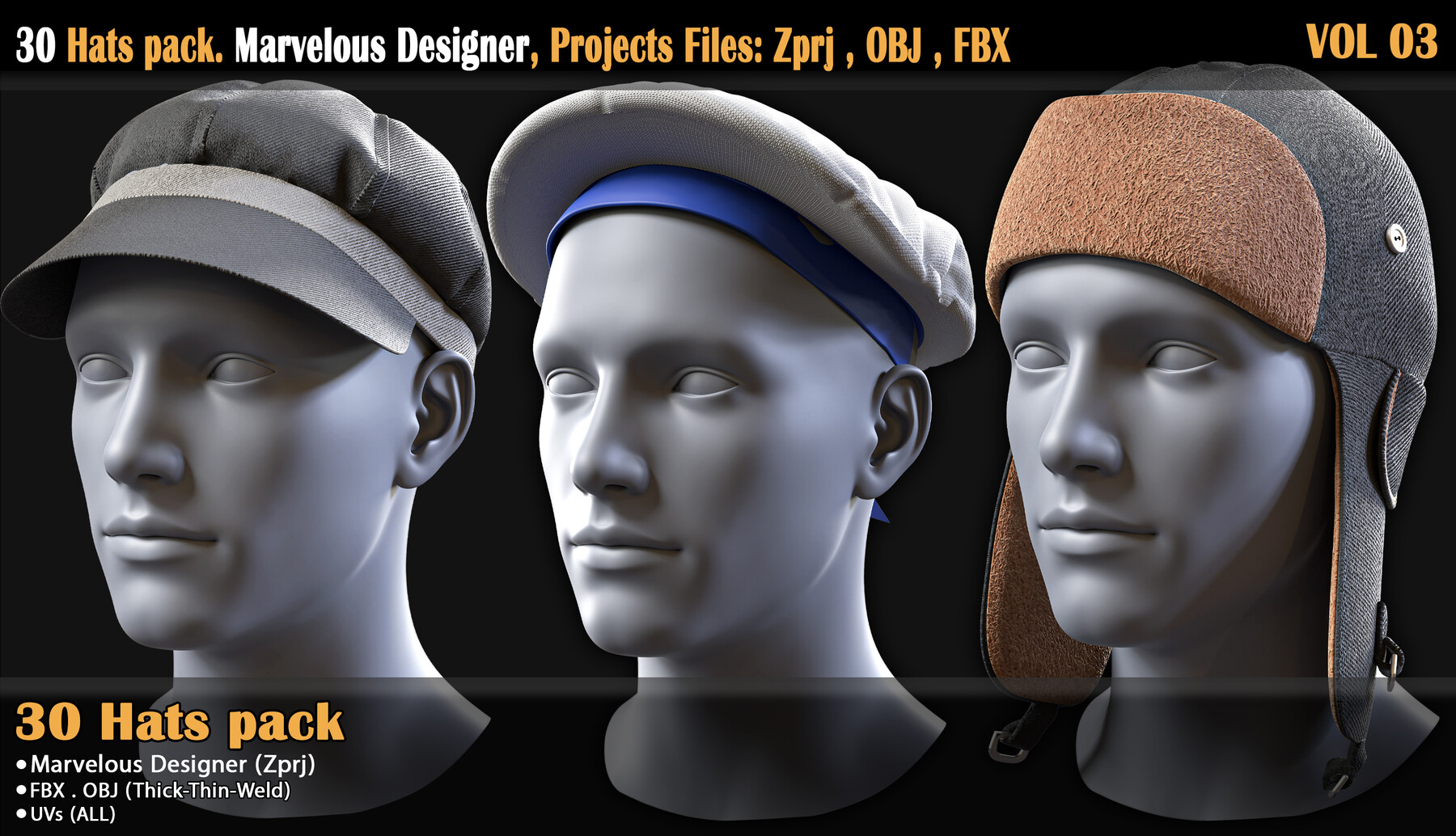 ArtStation - 30 Hats pack. Marvelous Designer, Projects Files: Zprj ...