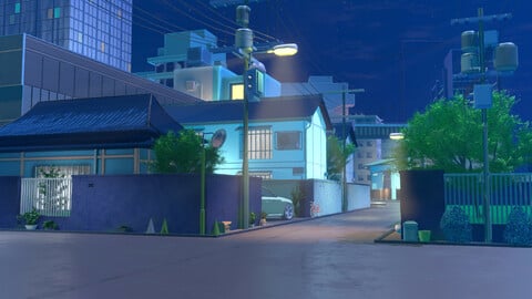 Blender anime style city background / scene