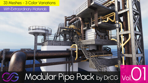 Modular Pipe Pack 3D Model for Unreal Engine 5 (Offshore Oil Platform - Sea/Ocean Industrial Site Building)