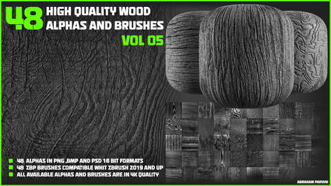 48 High Quality Wood Alphas And Brushes _ VOL 05