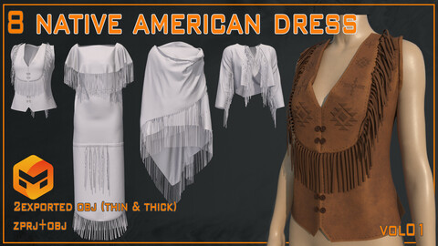 8 Native American Dress Models - VOL 01 (zprj+obj ( thin+ thick ))