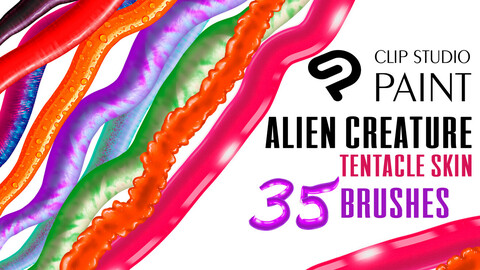 35 Clip studio paint various alien and fantasy creature tentacle skin brushes.