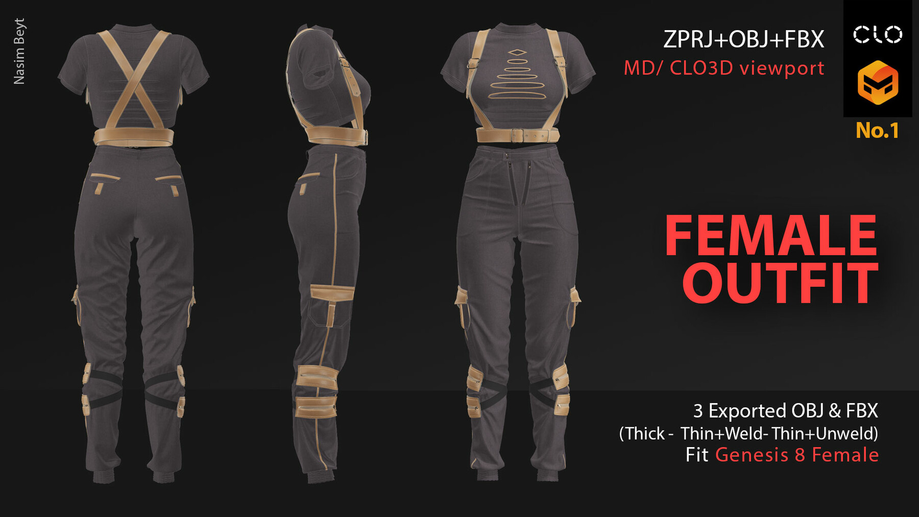 ArtStation - Female Outfit No.01. Marvelous Designer/Clo3D project file ...