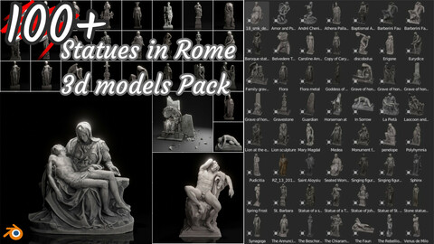 100+ Scaned Famous Statues in Rome 3d models Pack