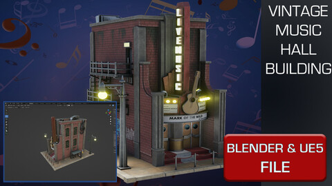 Blender 3 Unreal Engine 5 Vintage Music Hall Building Game Design