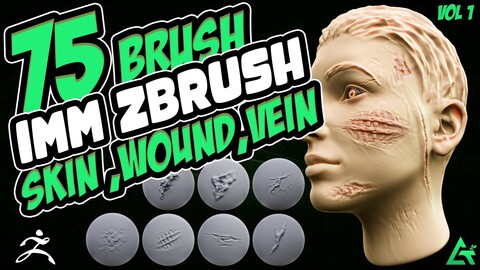 75 Skin Brush - Skin, Vein, wound, Scratches IMM Zbrush Brush / Highest-Quality
