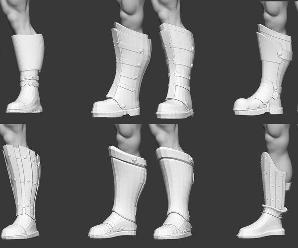 ArtStation - 20 Low-poly medieval fantasy leg, knee and feet armor base ...