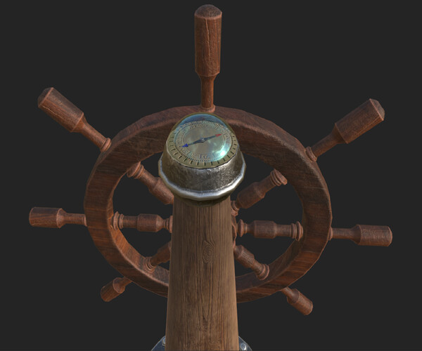 ArtStation Steering wheel for a sea ship and a bell PBR game ready