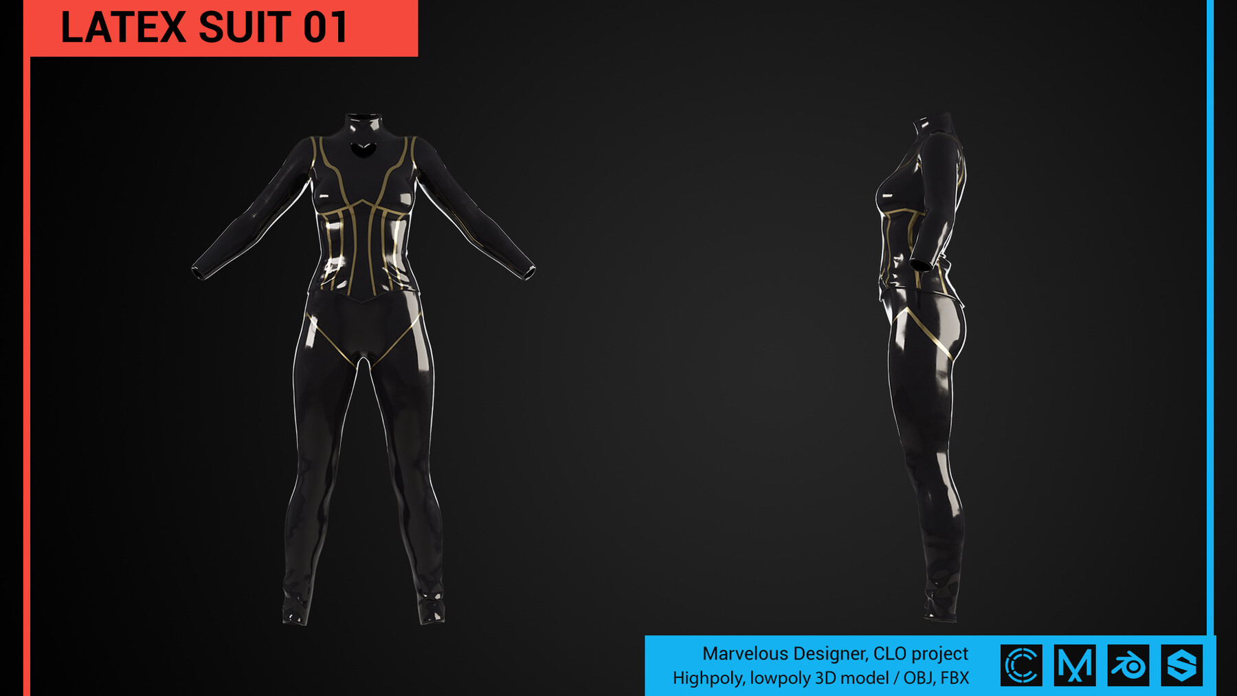 ArtStation - Latex suit 01 - Marvelous Designer, CLO project.