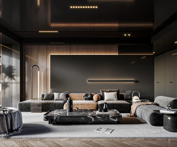 ArtStation Black and Orange Living Room Resources