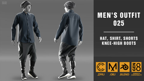 Men's outfit_025_no jacket. Marvelous Designer/Clo3D project file + OBJ + Blend
