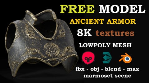 FREE GAME-READY 3D MODEL - ANCIENT ORNAMENTAL ARMOR (LOWPOLY)