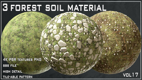 3 Forest Soil Material - VOL17 (SBS file + 4k PBR textures)