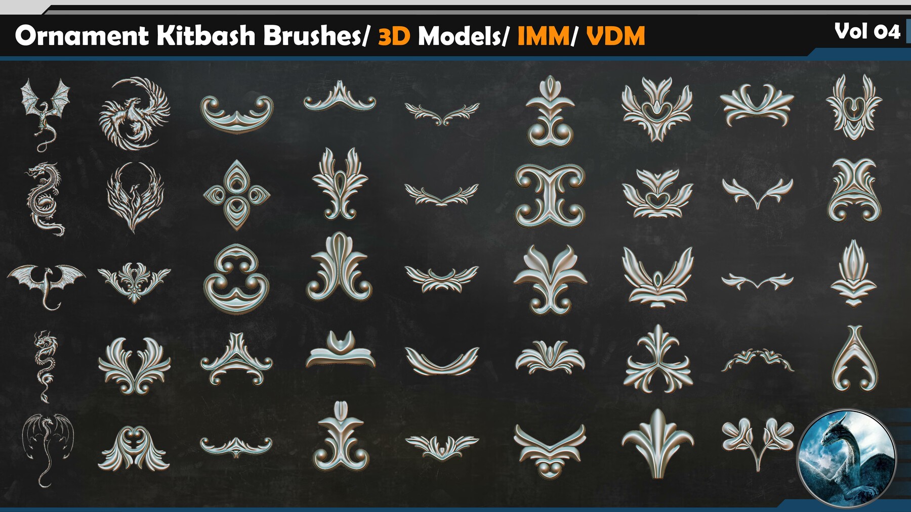 ArtStation - Ornament Kitbash Brushes/ 3D Models/ IMM/ VDM Vol 04 | Brushes