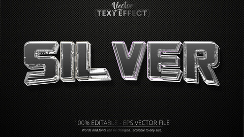 Silver editable text effect, shiny luxury silver color and metallic font style