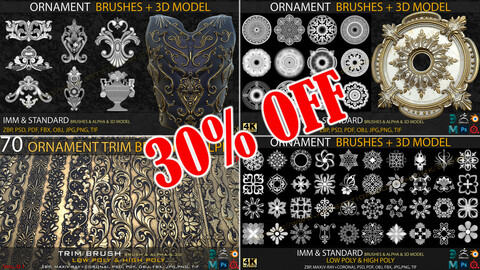 240 Ornament Brushes, 3D Models and Alphas Bundle ( 30% OFF )