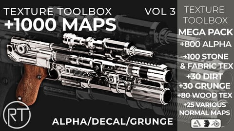 TEXTURE TOOLBOX - VOL 3 - 1000 MAPS - (ALPHA - STENCIL IMPERFECTIONS - FABRIC - STONE - GRUNGE - DIRT - WOOD)