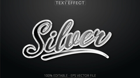 Silver editable text effect, shiny luxury silver color and metallic font style