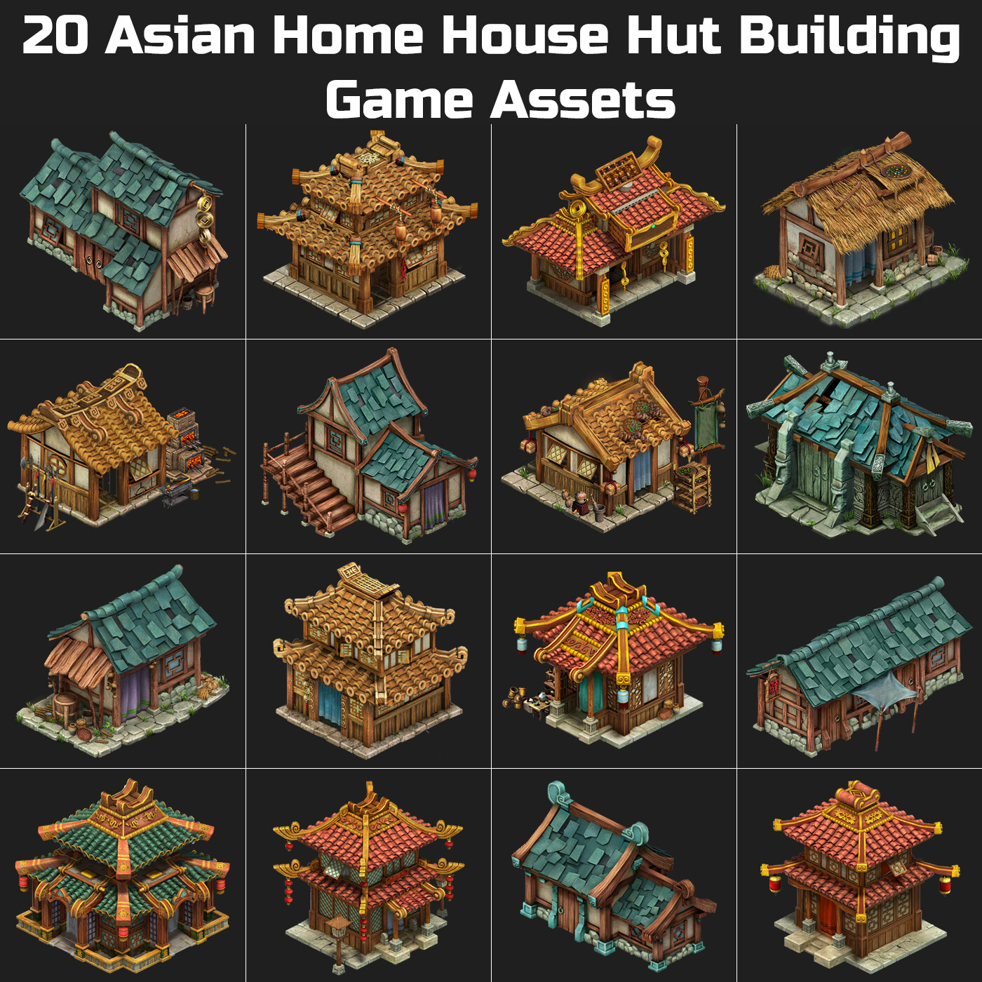 ArtStation 20 Asian Home House Hut Building Game Assets Game Assets