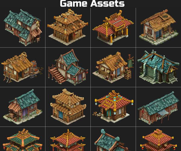 ArtStation - 20 Asian Home House Hut Building Game Assets | Game Assets