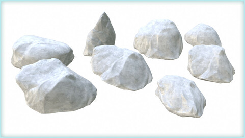 « Rock_00 »  8 grey-white rock models - with lowpoly models / LODs