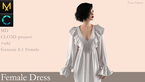 Female Dress #10. Marvelous Designer / Clo 3D project +obj